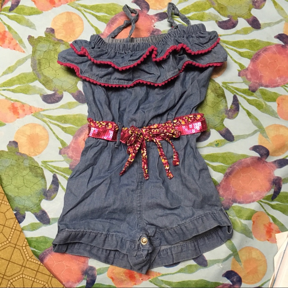 Girls Baby Route 66 Denim Romper